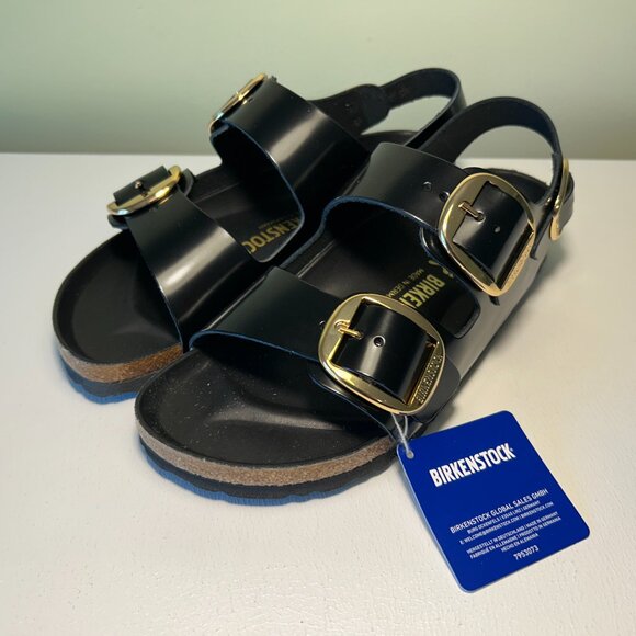 Birkenstock Milano Big Buckle Natural Leather Patent Sandals - Picture 2 of 16